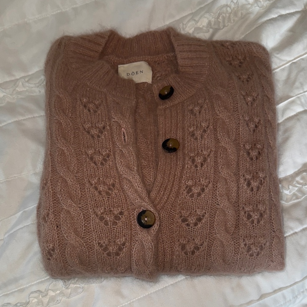 Doen Rose Baby Alpaca Cable Knit Cardigan, XS New